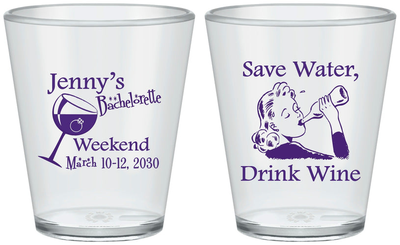Custom Bachelorette Plastic Shot Glasses - Save Water Drink Wine | 60120