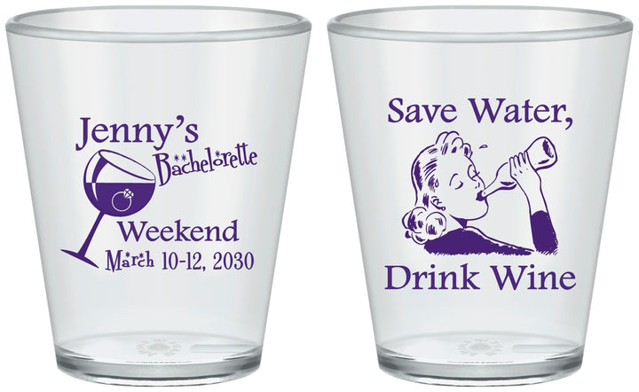 Custom Bachelorette Plastic Shot Glasses - Save Water Drink Wine | 60120
