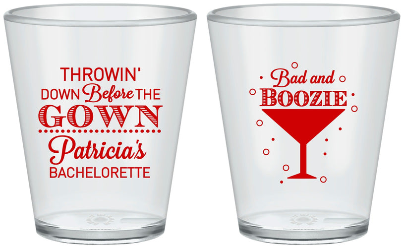 Custom Bachelorette Plastic Shot Glasses - Bad And Boozie | 60121
