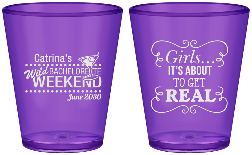 Custom Bachelorette Plastic Shot Glasses - About To Get Real | 60123