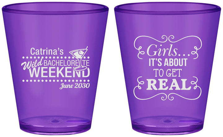 Custom Bachelorette Plastic Shot Glasses - About To Get Real | 60123