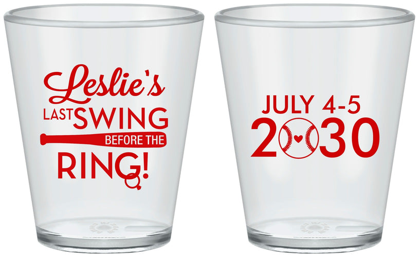 Custom Bachelorette Plastic Shot Glasses - Last Swing Before Ring | 60128