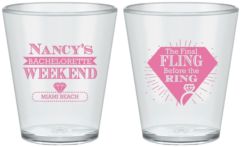 Custom Bachelorette Plastic Shot Glasses - Final Fling Before The Ring | 60129