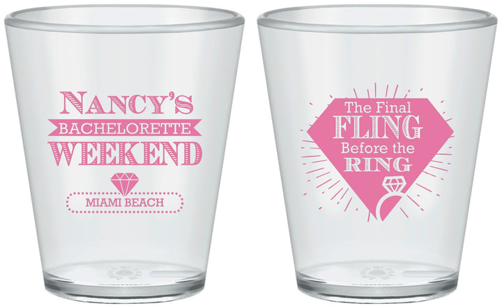 Custom Bachelorette Plastic Shot Glasses - Final Fling Before The Ring | 60129