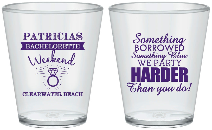 Custom Bachelorette Plastic Shot Glasses - Something Borrowed | 60130