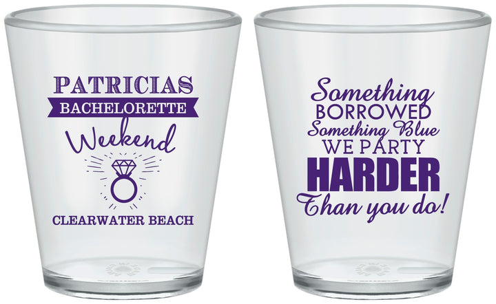 Custom Bachelorette Plastic Shot Glasses - Something Borrowed | 60130