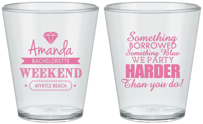 Custom Bachelorette Plastic Shot Glasses - Something Borrowed | 60131