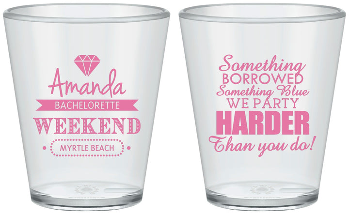 Custom Bachelorette Plastic Shot Glasses - Something Borrowed | 60131