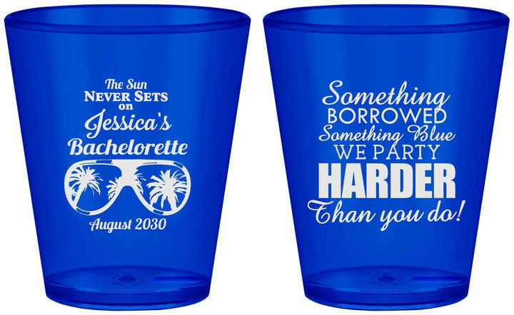 Custom Bachelorette Plastic Shot Glasses - Something Borrowed | 60132
