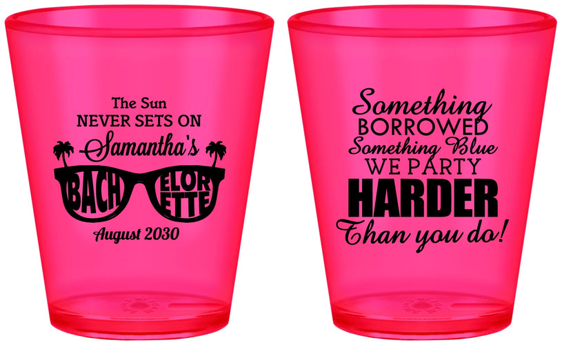 Custom Bachelorette Plastic Shot Glasses - Something Borrowed | 60133