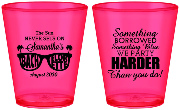 Custom Bachelorette Plastic Shot Glasses - Something Borrowed | 60133