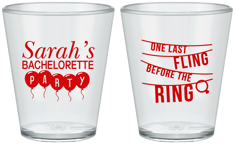 Custom Bachelorette Plastic Shot Glasses - Last Fling Before Rings | 60140