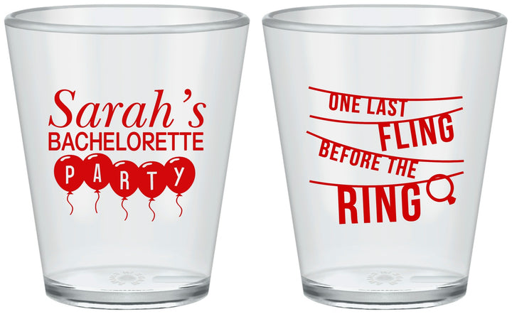 Custom Bachelorette Plastic Shot Glasses - Last Fling Before Rings | 60140