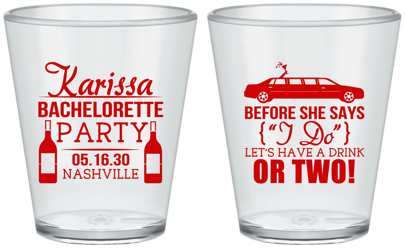 Custom Bachelorette Plastic Shot Glasses - Before She Says I Do | 60142