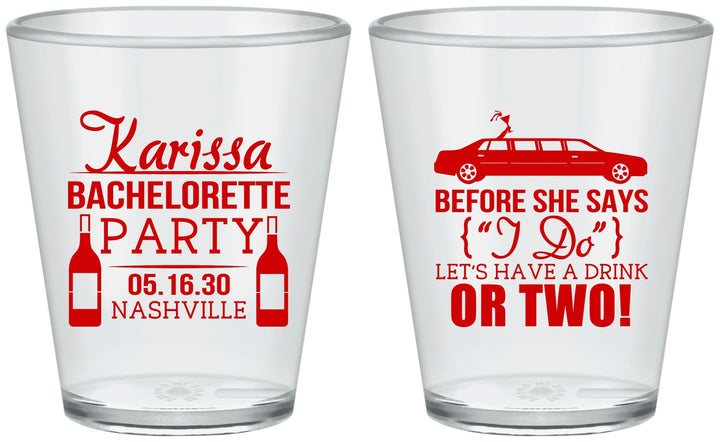 Custom Bachelorette Plastic Shot Glasses - Before She Says I Do | 60142