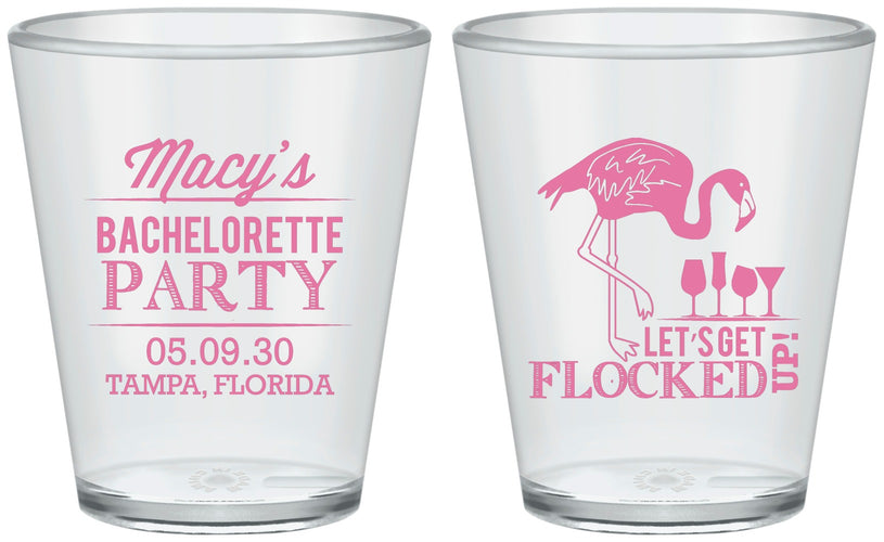 Custom Bachelorette Plastic Shot Glasses - Lets Get Flocked Up | 60143