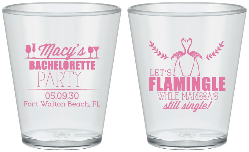 Custom Bachelorette Plastic Shot Glasses - Lets Flamingle Still Single | 60144
