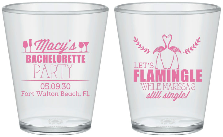 Custom Bachelorette Plastic Shot Glasses - Lets Flamingle Still Single | 60144