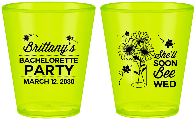 Custom Bachelorette Plastic Shot Glasses - She Will Soon Bee Wed | 60151