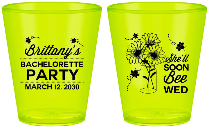 Custom Bachelorette Plastic Shot Glasses - She Will Soon Bee Wed | 60151
