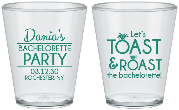 Custom Bachelorette Plastic Shot Glasses - Toast And Roast | 60153