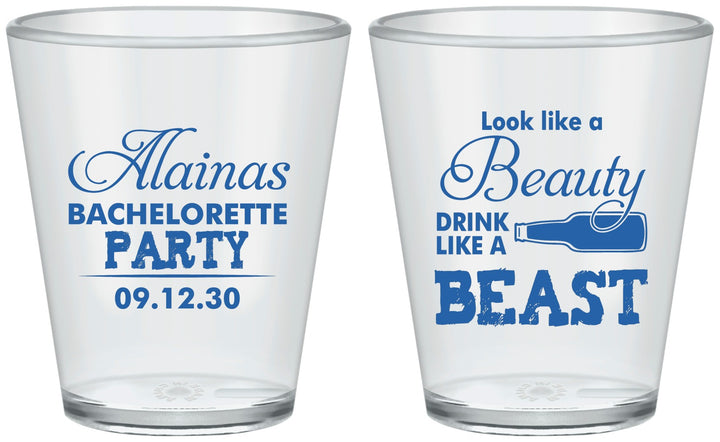 Custom Bachelorette Plastic Shot Glasses - Beauty Beast | 60161
