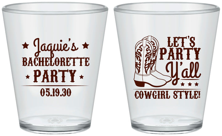 Custom Bachelorette Plastic Shot Glasses - Cowgirl Boots | 60163