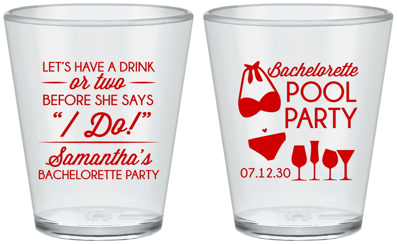 Custom Bachelorette Plastic Shot Glasses - Pool Party | 60167