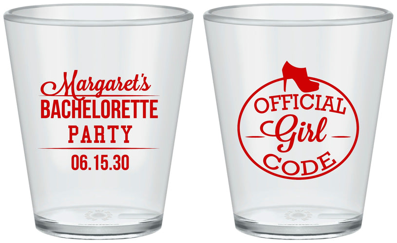 Custom Bachelorette Plastic Shot Glasses - Official Girl Code | 60176