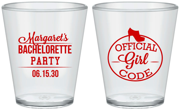 Custom Bachelorette Plastic Shot Glasses - Official Girl Code | 60176