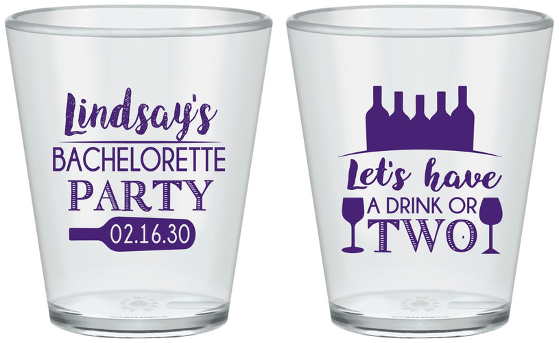 Custom Bachelorette Plastic Shot Glasses - Wine Drink Or Two | 60178