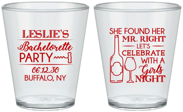 Custom Bachelorette Plastic Shot Glasses - Mr Right Girls Night | 60180