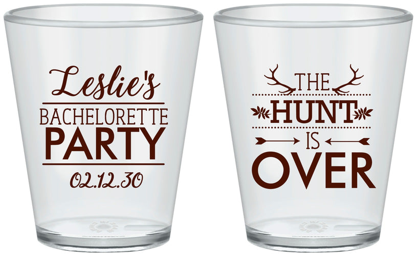 Custom Bachelorette Plastic Shot Glasses - The Hunt Is Over | 60184