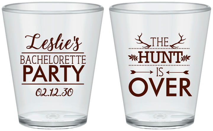 Custom Bachelorette Plastic Shot Glasses - The Hunt Is Over | 60184