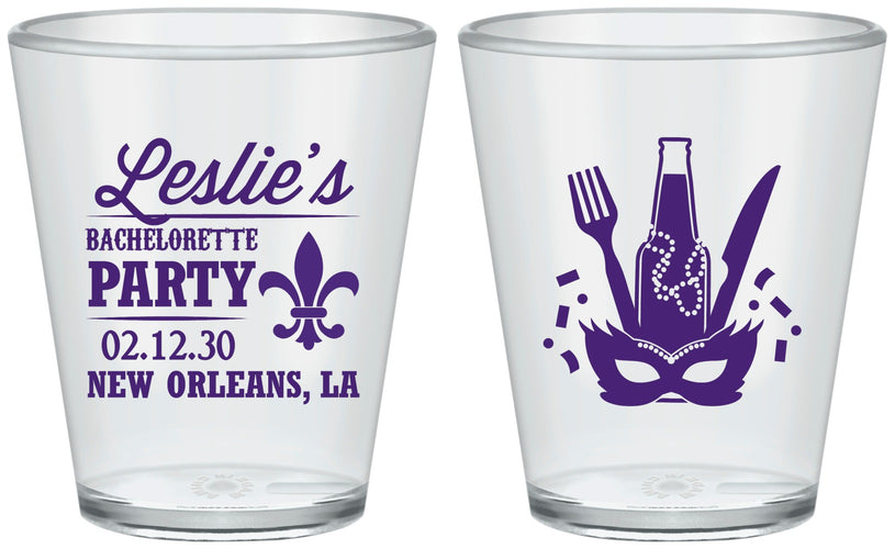 Custom Bachelorette Plastic Shot Glasses - Mardi Gras | 60185
