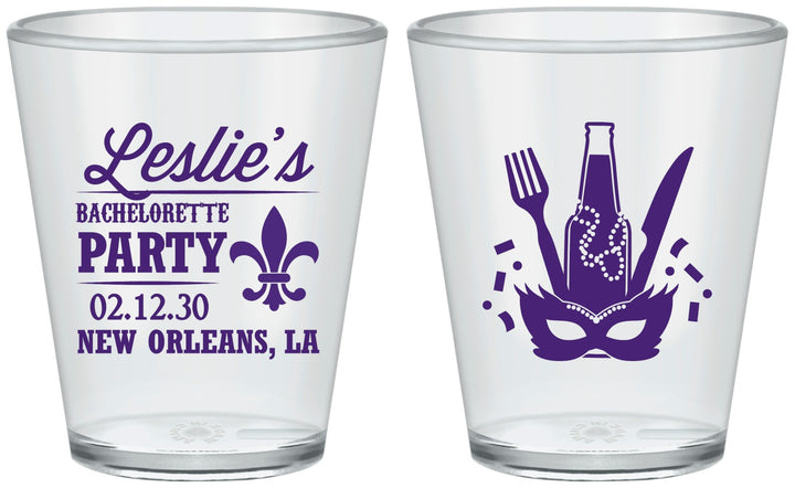 Custom Bachelorette Plastic Shot Glasses - Mardi Gras | 60185