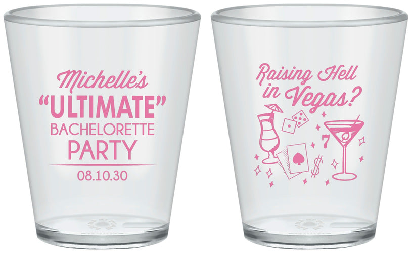 Custom Bachelorette Plastic Shot Glasses - Raising Hell In Vegas | 60196