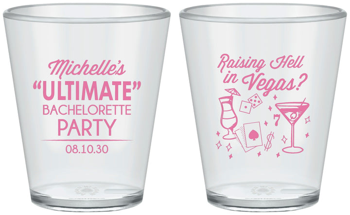 Custom Bachelorette Plastic Shot Glasses - Raising Hell In Vegas | 60196