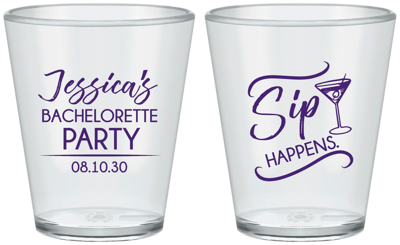 Custom Bachelorette Plastic Shot Glasses - Sip Happens | 60197