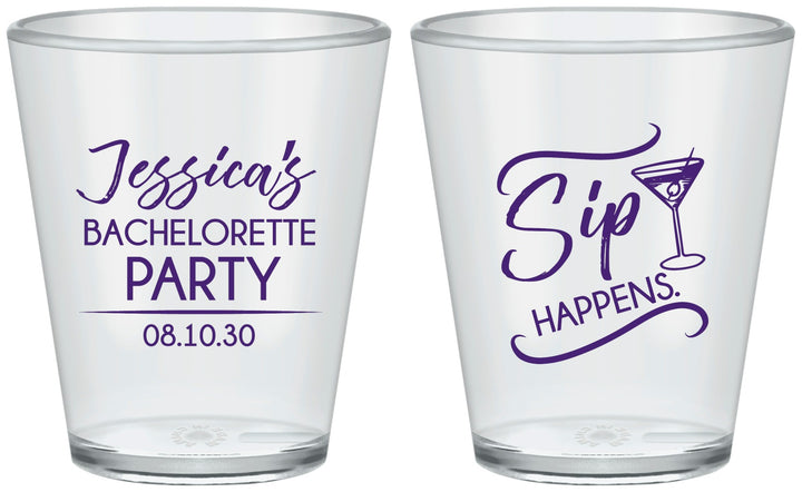 Custom Bachelorette Plastic Shot Glasses - Sip Happens | 60197