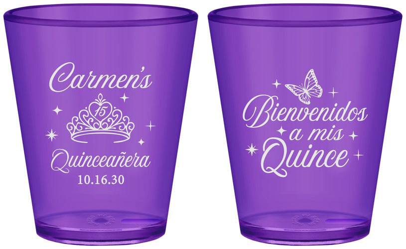 Custom Quinceanera Plastic Shot Glasses - Bienvenidos A Mis Quince | 70005