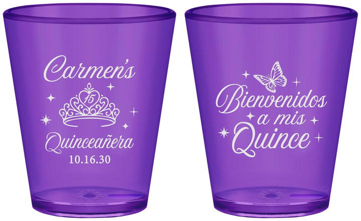 Custom Quinceanera Plastic Shot Glasses - Bienvenidos A Mis Quince | 70005