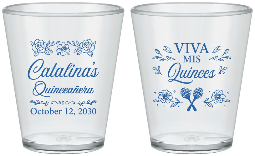 Custom Quinceanera Plastic Shot Glasses - Viva Mis Quinces | 70009