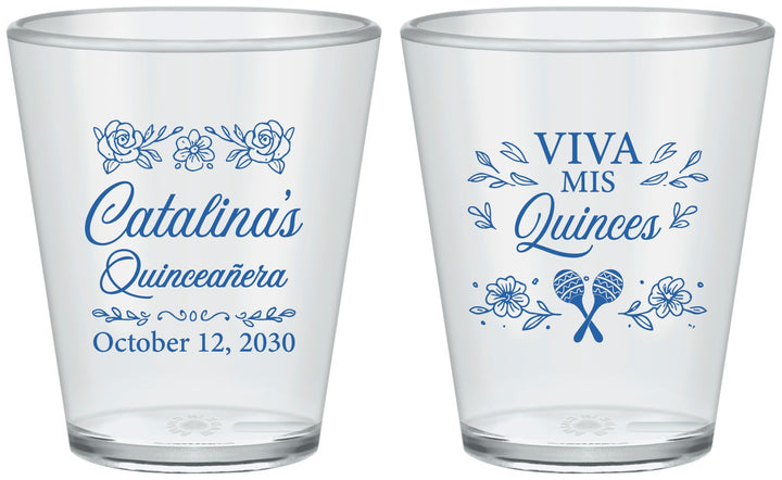 Custom Quinceanera Plastic Shot Glasses - Viva Mis Quinces | 70009