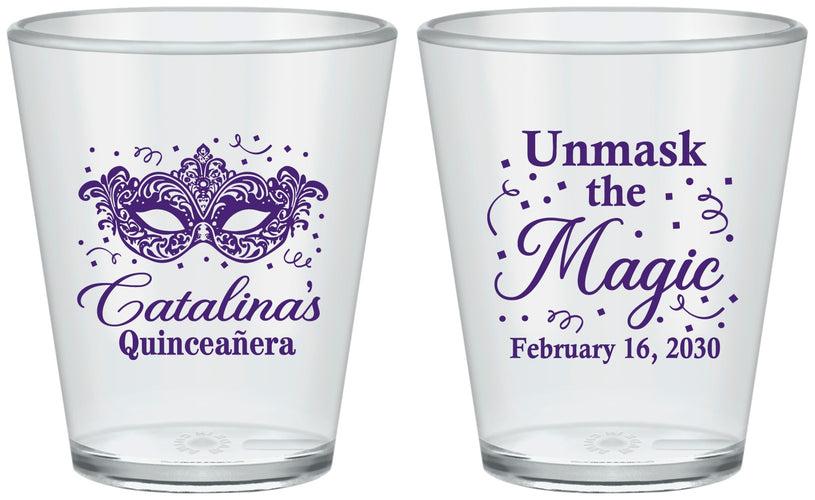 Custom Quinceanera Plastic Shot Glasses - Mardi Gras Quince | 70010