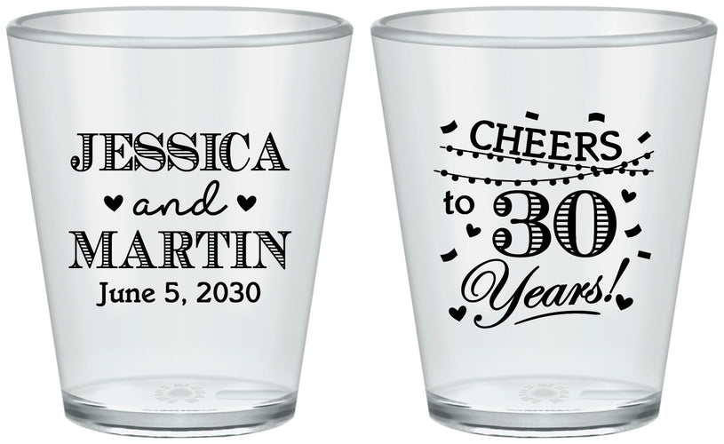 Custom Anniversary Plastic Shot Glasses - Cheers To 30 Years | 80003