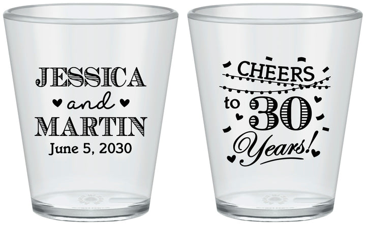 Custom Anniversary Plastic Shot Glasses - Cheers To 30 Years | 80003