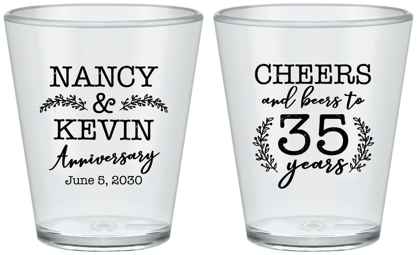 Custom Anniversary Plastic Shot Glasses - Cheers To 35 Years | 80004