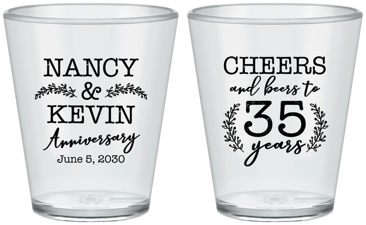 Custom Anniversary Plastic Shot Glasses - Cheers To 35 Years | 80004