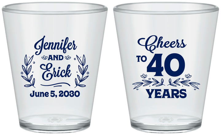 Custom Anniversary Plastic Shot Glasses - Cheers To 40 Years | 80005